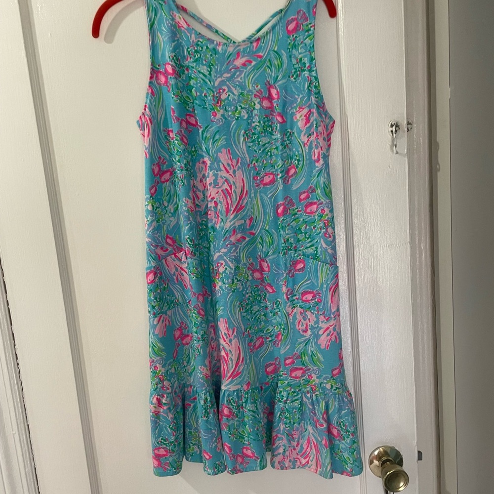Floral Sleeveless Dress in Blue and Pink